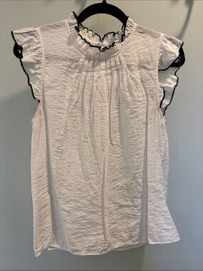 English Factory White Ruffle Trim Sleeveless Top with Black Edge